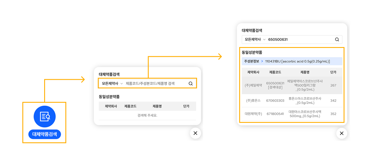 대체 약품 검색